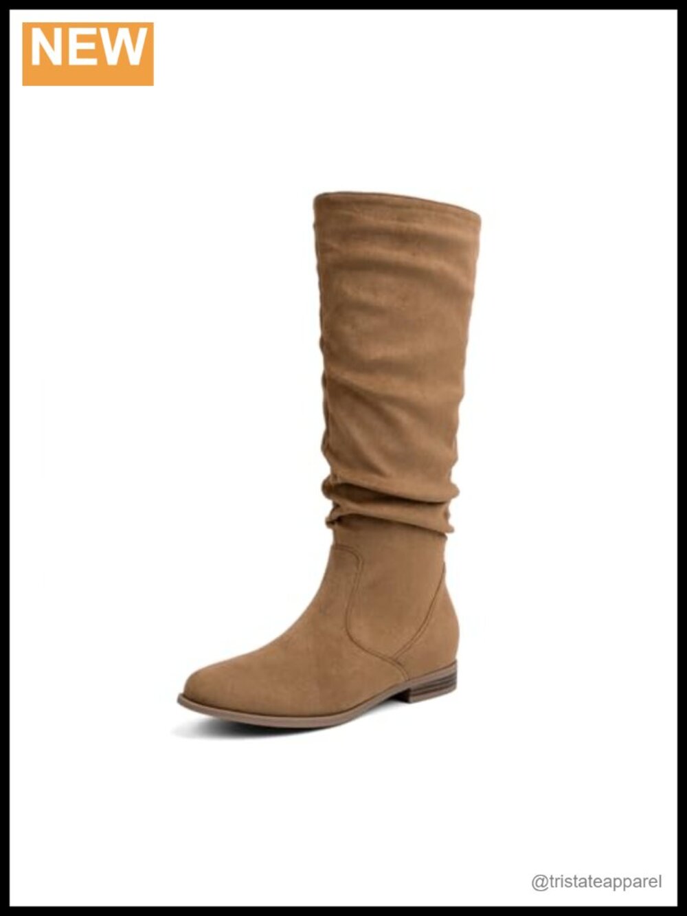 Women's Knee-High Boots Low Heel Almond Toe Faux Suede Side Zip